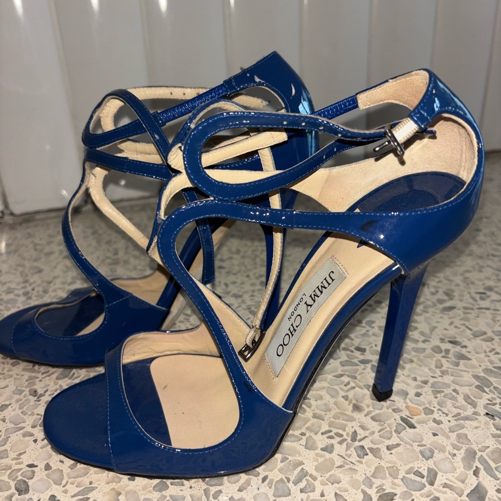 Jimmy Choo Glossy Navy Strappy Heels